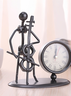创意复古铁艺不锈钢床头座钟摆件