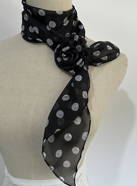 新款波浪波点百变丝巾玫瑰花百搭y2k可调节优雅时尚装饰带扣围巾