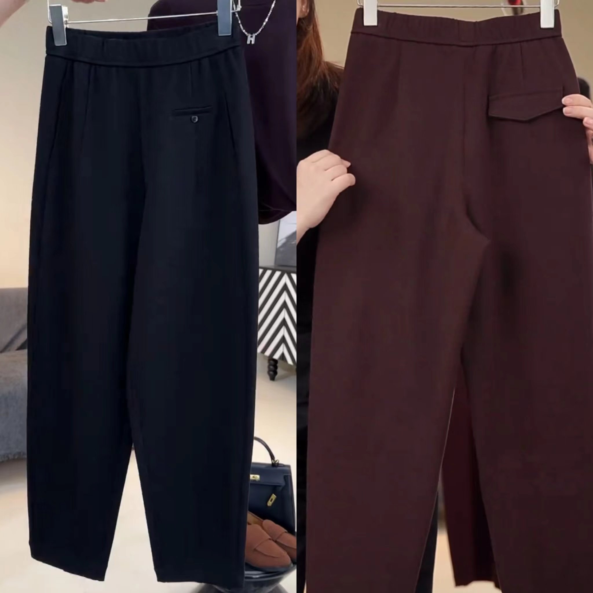 2025秋冬斜纹松紧腰哈伦裤百搭气质休闲显瘦九分裤宽松休闲小脚裤,淘宝优惠券,粉丝福利购,淘宝优惠卷