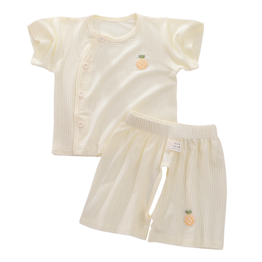 婴儿衣服夏季薄款上衣冰丝莫代尔男女宝宝0一6月夏装短袖短裤套装