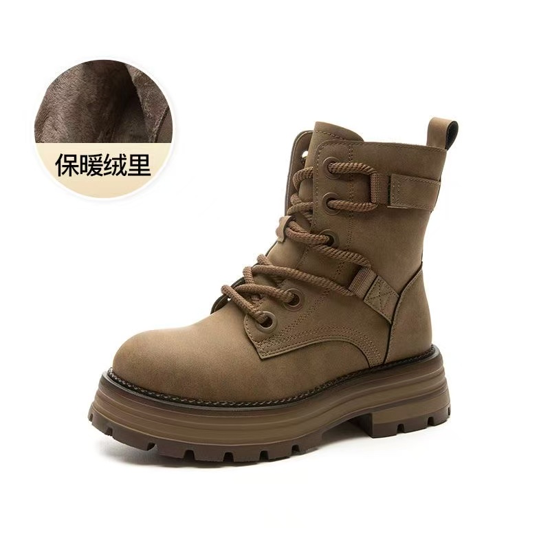 大东马丁靴女鞋2024冬季新款时尚休闲粗跟侧拉链中跟圆头 - 图1