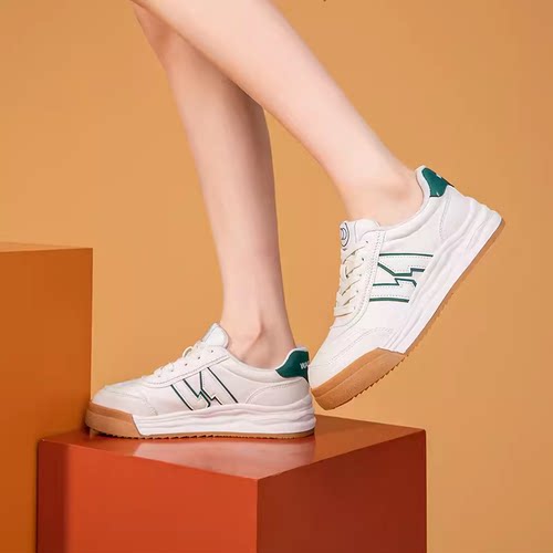 大东小白鞋23年秋季新款休闲拼色系带中跟平底圆头女鞋23Q3011 - 图1