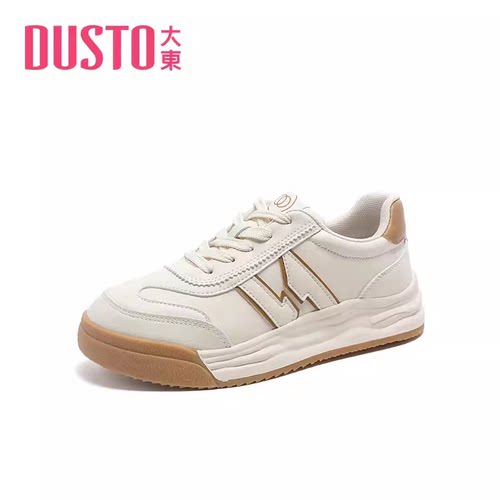 大东小白鞋23年秋季新款休闲拼色系带中跟平底圆头女鞋23Q3011 - 图0