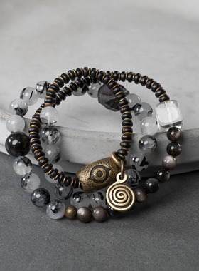 非鱼之家天然石黑发晶手链饰品