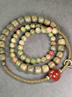 非鱼之家原创设计绿檀木多层手链女 复古个性混搭珠子手串男款