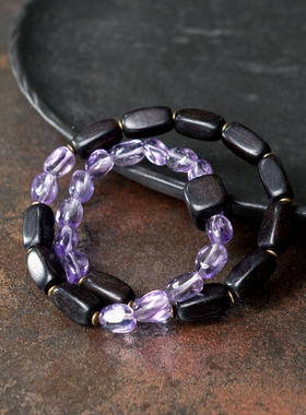 非鱼之家黑檀紫水晶双圈混搭手链