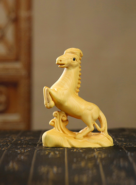 黄杨木雕马到成功家居摆件木质手把件十二生肖马手把件汽车摆饰