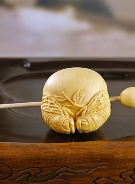 黄杨木雕木鱼木质随身携带中式手把件打击乐器佛系金蝉知了小摆件