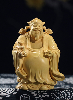 黄杨木雕福禄寿三星盘玩木质手把件家居办公室摆件精雕文玩工艺品