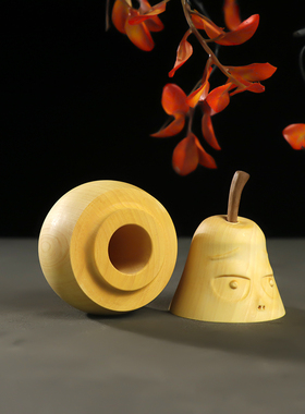 黄杨木雕梨子牙签盒摆件