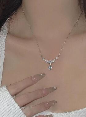 银贝繁花麦穗项链女一克拉莫桑钻高级感简约S925纯银饰品麦穗元素