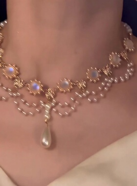 夜莺蔷薇 法式月光石珍珠项链女在逃公主精致轻奢超闪锁骨链