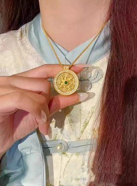 抖音同款可转动四方有福镶钻八宝罗盘项链古法中式女款十字金刚杵