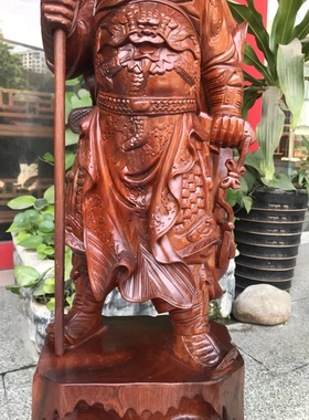 缅甸花梨木关公摆件武财神客厅佛像家居玄关装饰店铺开业送礼