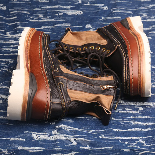 visvim uncle gui  马丁靴拼接复古日潮增高植糅皮登山耐磨潮男靴 - 图1