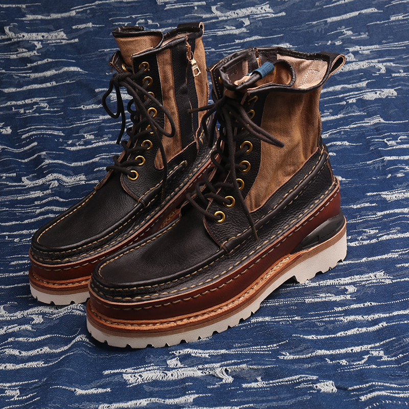 visvim uncle gui马丁靴鞋王拼接复古日潮增高植糅皮登山潮靴男_虎窝淘