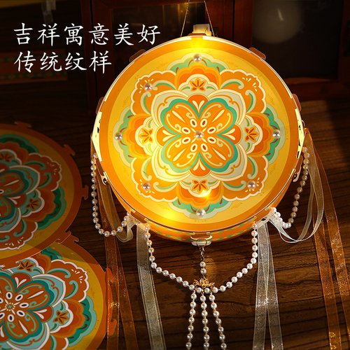 元旦节儿童手提手工diy非遗古风宝相花鼓灯发光敦煌灯笼2026新款 - 图0