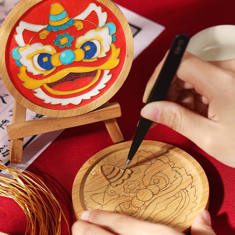 掐丝珐琅画杯垫diy手工材料景泰蓝非遗传统胡桃木杯垫敦煌工艺品,淘宝优惠券,粉丝福利购,淘宝优惠卷