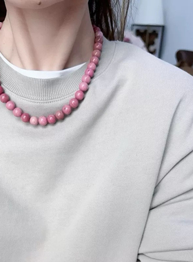 天然红纹石项链颈链复古粉珠串多种戴法短款项链叠戴choker国风女