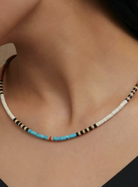 ACCSEEAC新品黑色玛瑙蓝松石串珠项链女锁骨链气质百搭