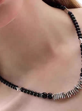 FELIX 天然黑玛瑙金属拼接项链手工制作个性百搭潮流男女设计饰品