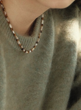 设计师款天然石虎眼串珠项链女小众感个性毛衣链叠戴百搭时尚礼物