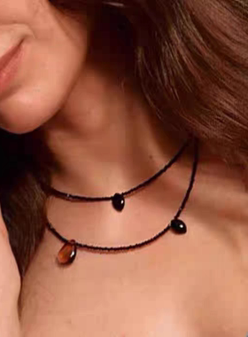 雨林水滴玛瑙叠戴项链配饰女轻奢小众高级感锁骨颈链长款毛衣链饰