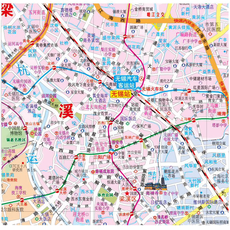 无锡地图 2024新版 无锡市城区地图 无锡CITY 城市地图 无锡市交通旅游地图 景点 无锡旅行地图 无锡购房及学校分布 - 图3