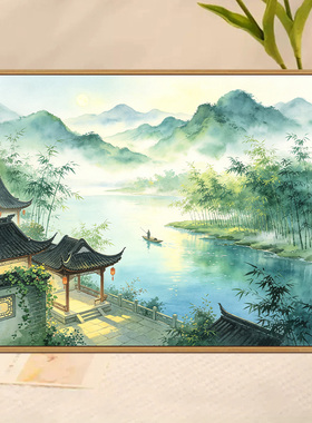 水墨江南古亭山水DIY数字油画