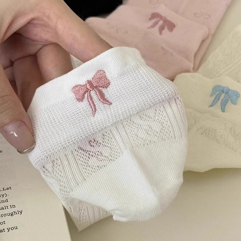 刺绣蝴蝶结袜子女中筒夏季薄款镂空透气浅口短袜白色婴儿手套脚套,淘宝优惠券,粉丝福利购,淘宝优惠卷