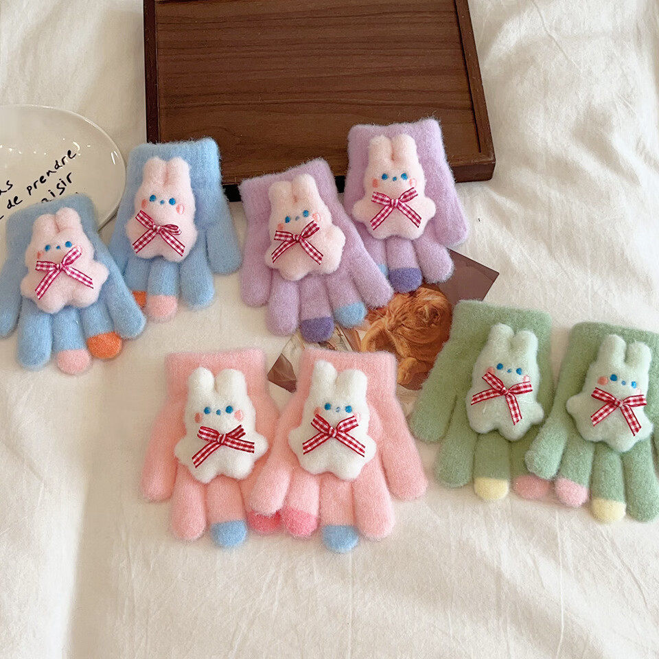 卡通可爱儿童手套冬季防寒保暖加厚五指毛绒公仔兔子女孩骑车玩雪,淘宝优惠券,粉丝福利购,淘宝优惠卷