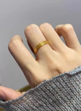 铜钱戒指钛钢不掉色钱多素圈戒指偏财戒指男女