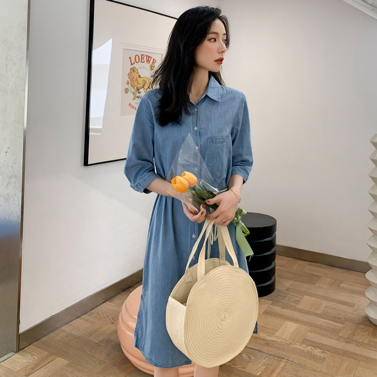 真维斯系绳显瘦2020秋装宽松连衣裙 真维斯时尚连衣裙