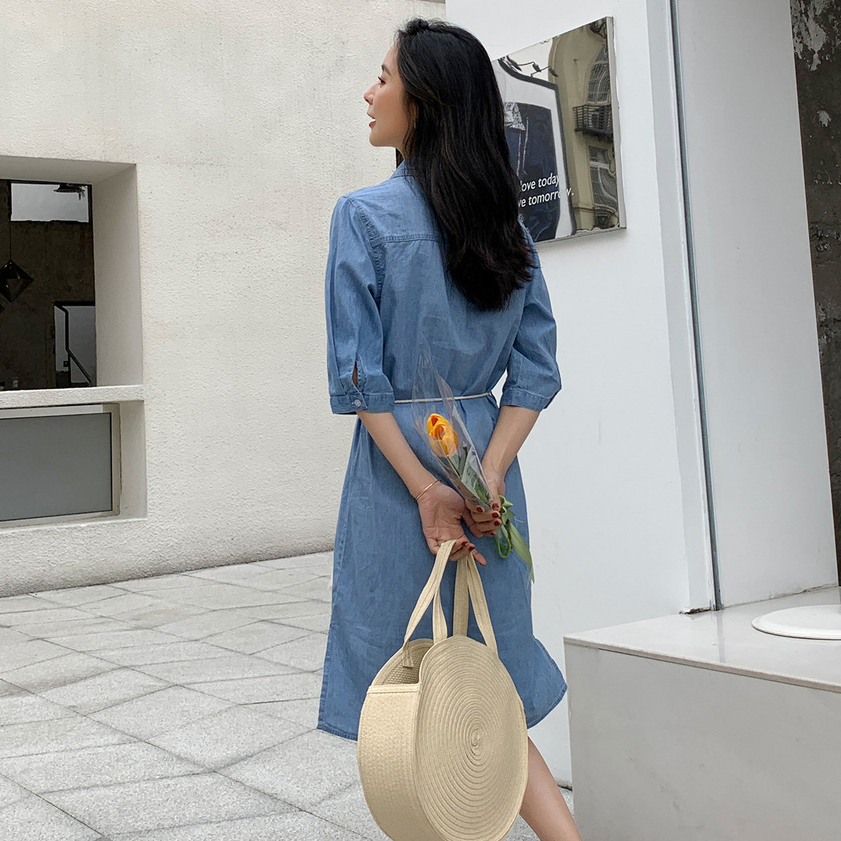 真维斯系绳显瘦2020秋装宽松连衣裙 真维斯时尚连衣裙