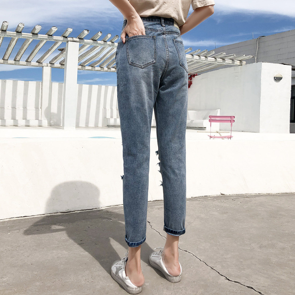 秋款新品潮流韩版女款牛仔九分裤 真维斯时尚牛仔裤