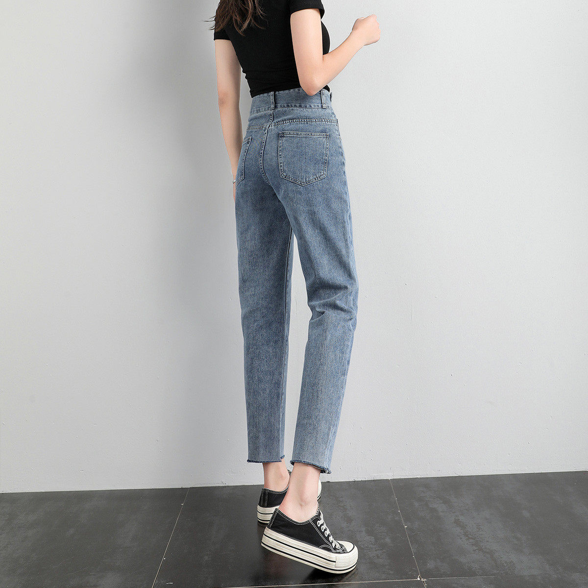 真维斯个性高腰显瘦毛边女装牛仔裤 真维斯时尚牛仔裤