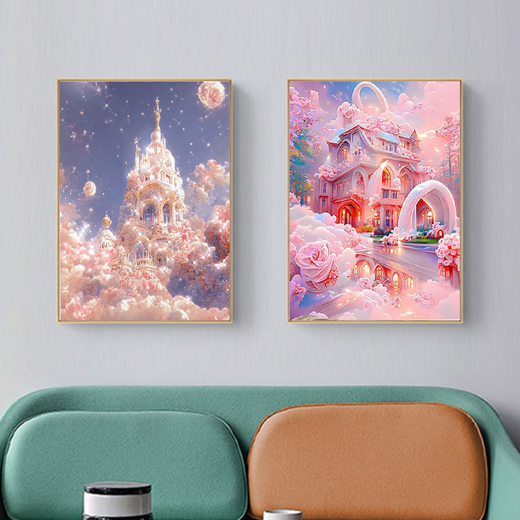 新款玫瑰花梦幻城堡钻石画满钻带框儿童房间diy手工钻石贴画礼物,淘宝优惠券,粉丝福利购,淘宝优惠卷