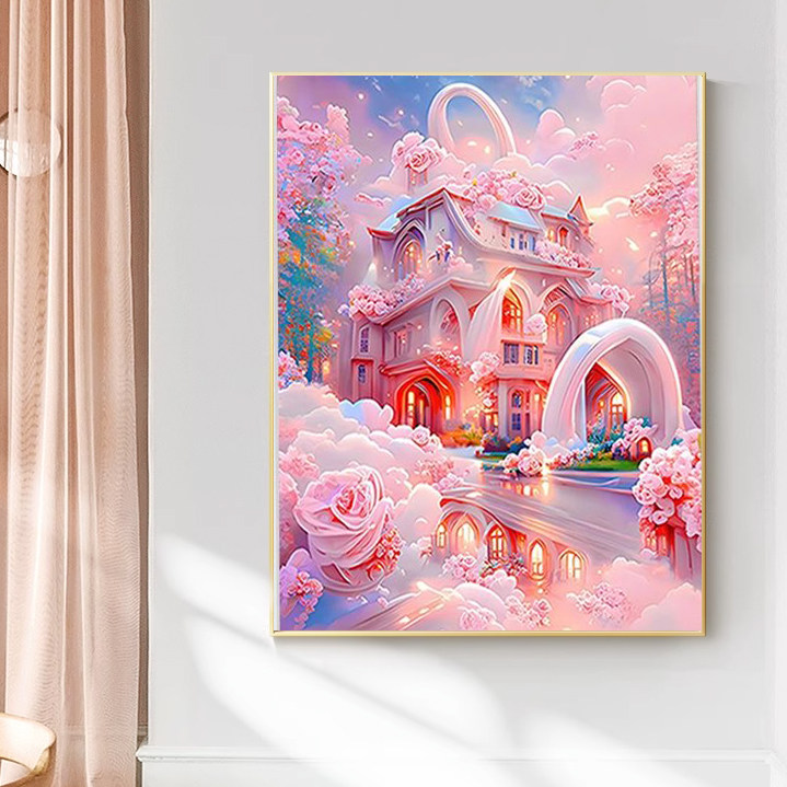 新款玫瑰花梦幻城堡钻石画满钻带框儿童房间diy手工钻石贴画礼物,淘宝优惠券,粉丝福利购,淘宝优惠卷