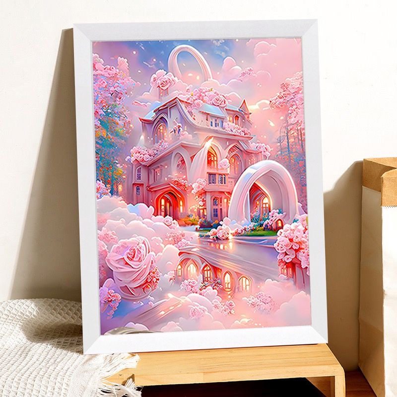 新款玫瑰花梦幻城堡钻石画满钻带框儿童房间diy手工钻石贴画礼物,淘宝优惠券,粉丝福利购,淘宝优惠卷