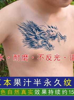 草本果汁纹身龙图腾男潮手臂胸前仿真刺青持久防水纹身贴纸