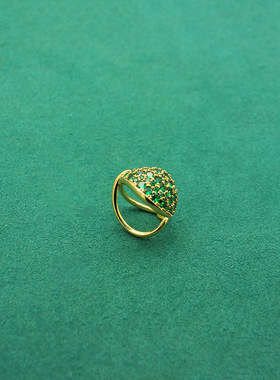 跨境戒指复古满钻锆石夸张设计戒指半圆球开口指环轻奢个性高级感