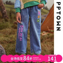 Girl Jeans 2024 New Children Pants Loose Straight Drum Long Pants Children Dress Spring Autumn Great Children Early Autumn Pants Women Autumn