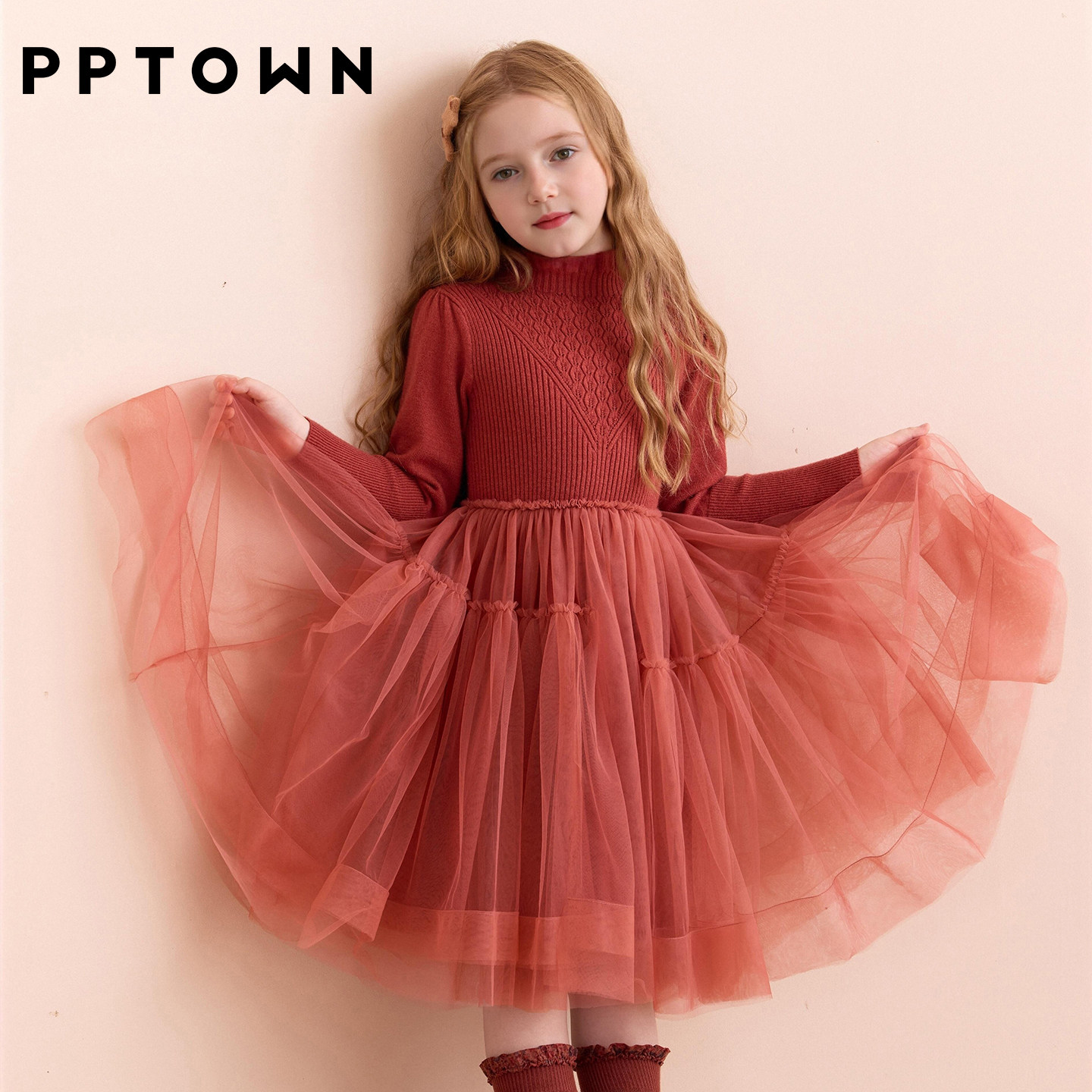 女童礼服红色网纱毛衣裙儿童礼服礼裙校服演出服节日晚会公主裙子,淘宝优惠券,粉丝福利购,淘宝优惠卷
