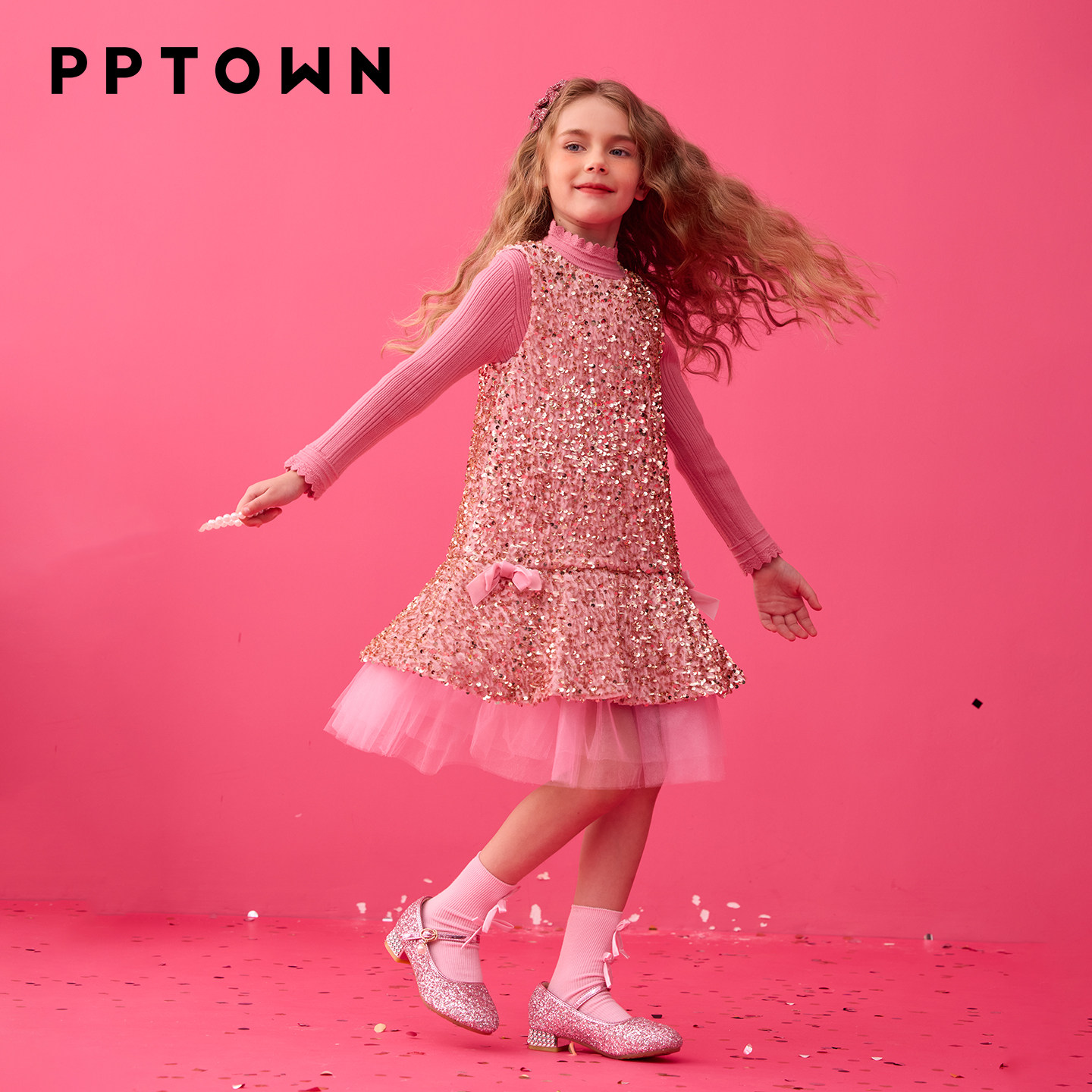 女童连衣裙亮片钉珠裙子冬季新款女儿童派对A字背心裙新年拜年服,淘宝优惠券,粉丝福利购,淘宝优惠卷