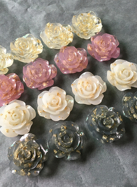 透明感金箔果冻紫色玫瑰花花朵树脂半丸贴片diy耳钉饰品