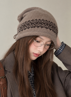 费尔岛绑带卷边大头围冷帽女款