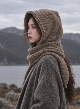 女款围巾一体大头围巴拉克拉法帽