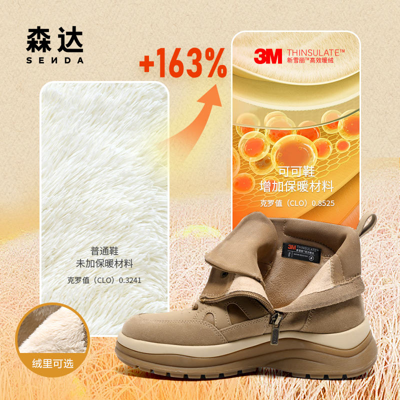 达人推荐森达爆款麦浪可可马丁靴冬新商场防水休闲工装加绒短靴