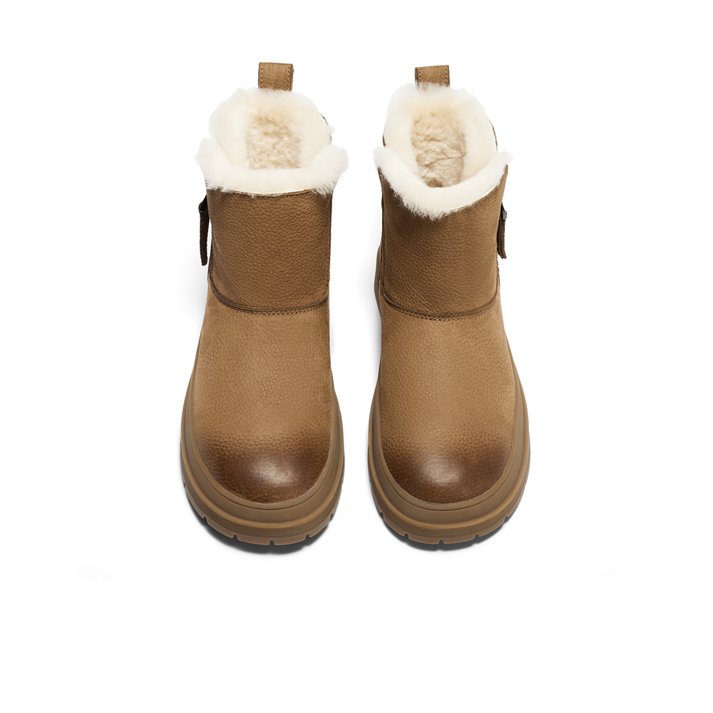 森达雪地靴女鞋冬款舒适绒毛保暖户外真皮大棉鞋短靴ZTE26