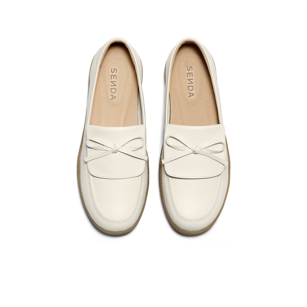 森达可可乐福鞋皮鞋女款26春新款商场同款真皮一脚蹬平底白色单鞋,淘宝优惠券,粉丝福利购,淘宝优惠卷